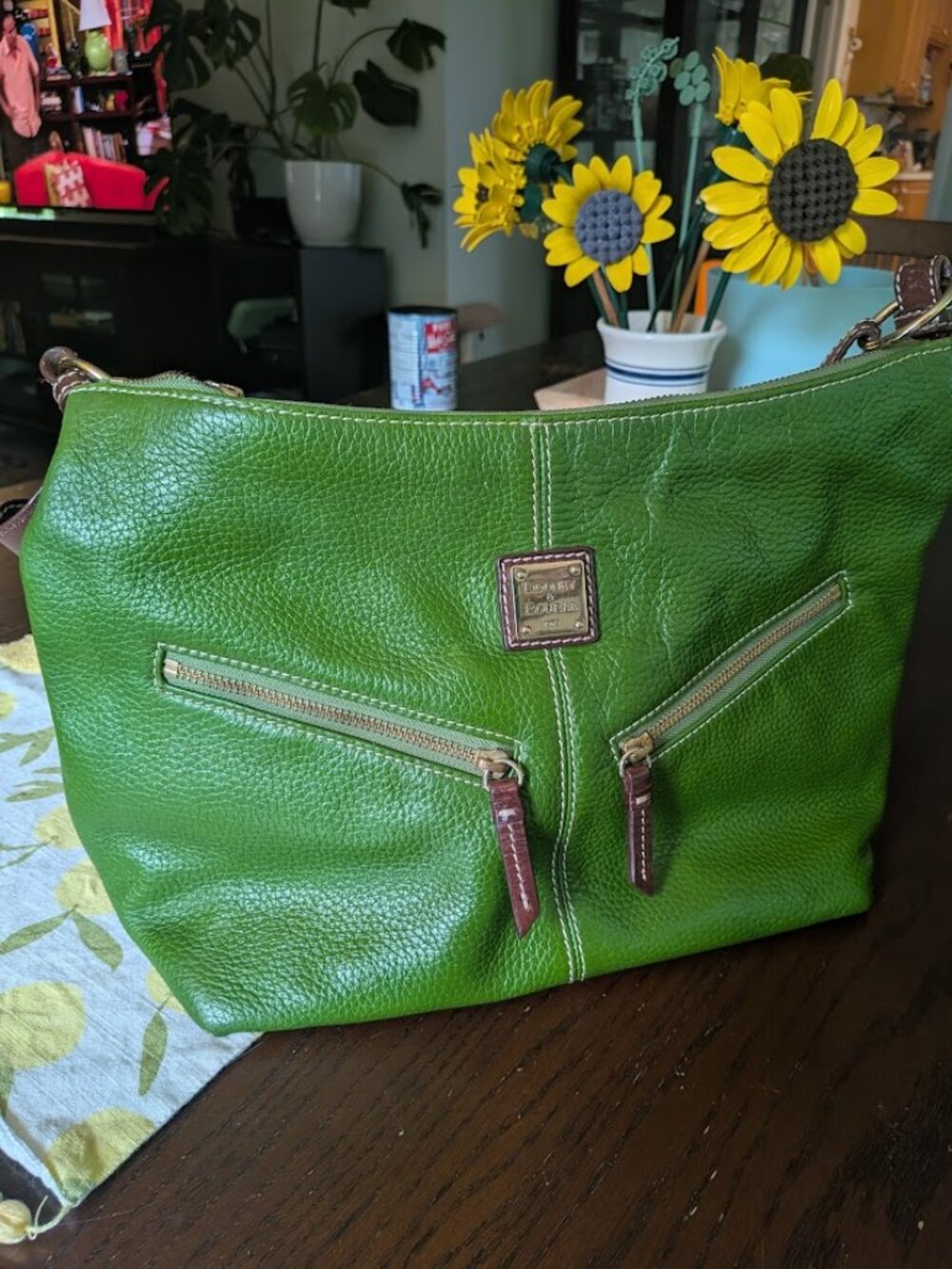 Dooney & Bourke Pebble Grain Leather Hobo Bag Green Double Front Zip
